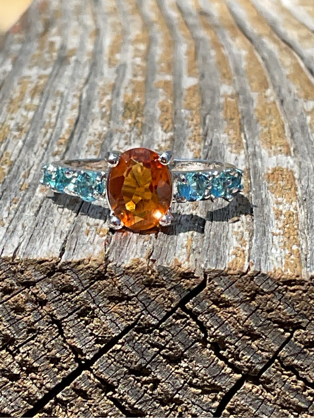 Yellow Topaz and CZ Ring 7